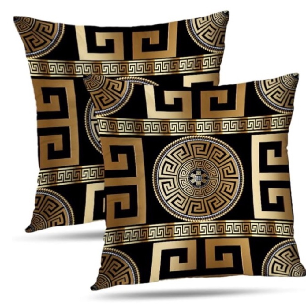 Sold out Set of 2 pillow coverings in gold and black NIB. 2 sizes available. - Picture 1 of 6